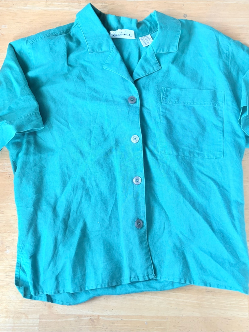 Vintage Teal Button-Up Short Sleeve Shirt